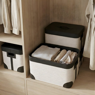 Woven & Leather Lidded Storage Box | Luxury Closet Organization | Heritage Keepsake Organizer