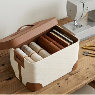 Woven & Leather Lidded Storage Box | Luxury Closet Organization | Heritage Keepsake Organizer