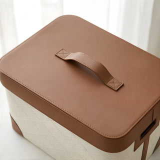 Woven & Leather Lidded Storage Box | Luxury Closet Organization | Heritage Keepsake Organizer