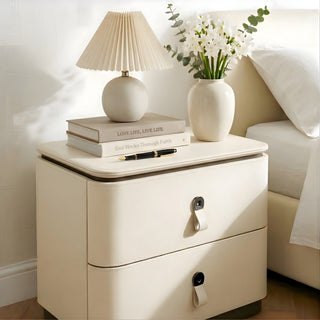 The Milan Leather Nightstand | 2‑Drawer with Leather Handles | Italian‑Inspired Bedside Table (T)