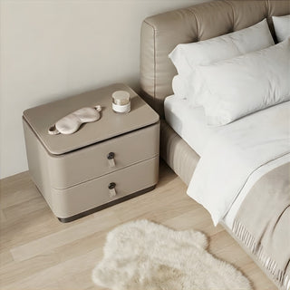 The Milan Leather Nightstand | 2‑Drawer with Leather Handles | Italian Bedside Table (B)