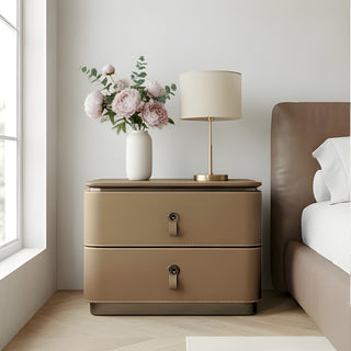The Milan Leather Nightstand | 2‑Drawer with Leather Handles | Italian Bedside Table (I)