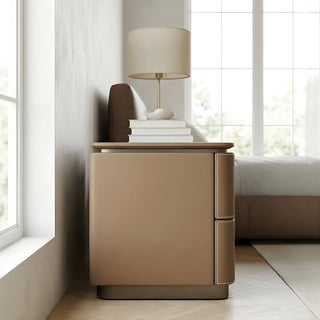 The Milan Leather Nightstand | 2‑Drawer with Leather Handles | Italian Bedside Table (I)