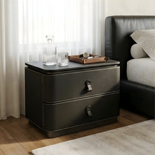 The Milan Leather Nightstand | 2‑Drawer with Leather Handles | Italian Bedside Table (B)