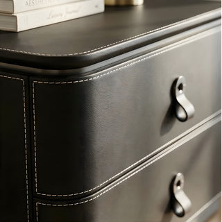 The Milan Leather Nightstand | 2‑Drawer with Leather Handles | Italian Bedside Table (I)