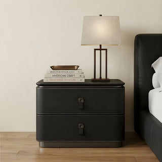 The Milan Leather Nightstand | 2‑Drawer with Leather Handles | Italian Bedside Table (M)