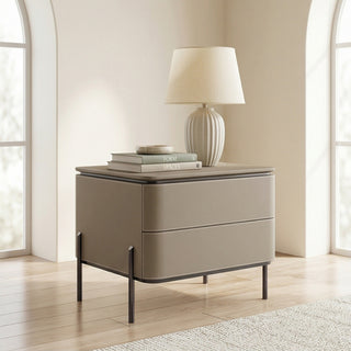 The Venice Leather Nightstand | 2-Drawer with Slim Metal Legs (I)