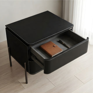 The Venice Leather Nightstand | 2-Drawer with Slim Metal Legs (T)