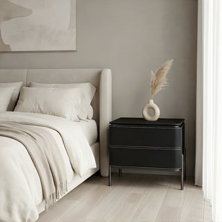 The Venice Leather Nightstand | 2-Drawer with Slim Metal Legs (T)