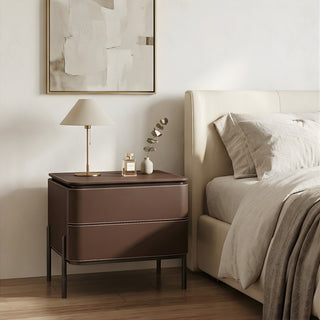 The Venice Leather Nightstand | 2-Drawer with Slim Metal Legs (T)
