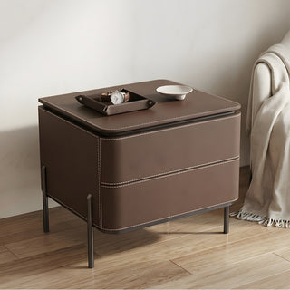 The Venice Leather Nightstand | 2-Drawer with Slim Metal Legs (I)