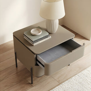 The Venice Leather Nightstand | 2-Drawer with Slim Metal Legs (I)