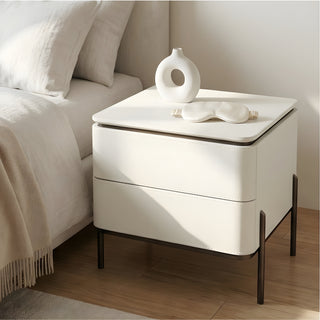 The Venice Leather Nightstand | 2-Drawer with Slim Metal Legs (T)