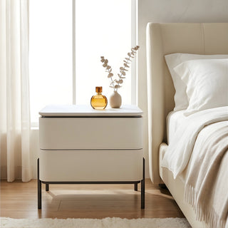 The Venice Leather Nightstand | 2-Drawer with Slim Metal Legs (I)