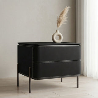 The Venice Leather Nightstand | 2-Drawer with Slim Metal Legs (T)