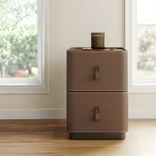 The Milan Slim Leather Nightstand | 2-Drawer with Leather Handles (B)