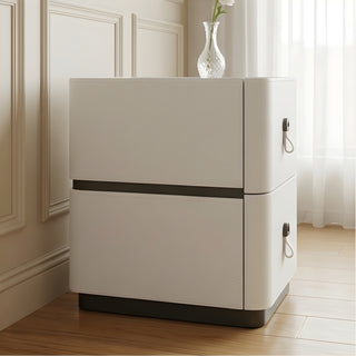 The Milan Slim Leather Nightstand | 2-Drawer with Leather Handles (B)