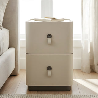 The Milan Slim Leather Nightstand | 2-Drawer with Leather Handles (M)