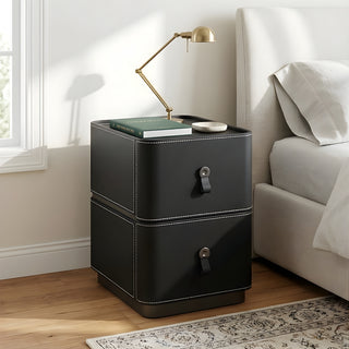 The Milan Slim Leather Nightstand | 2-Drawer with Leather Handles (I)