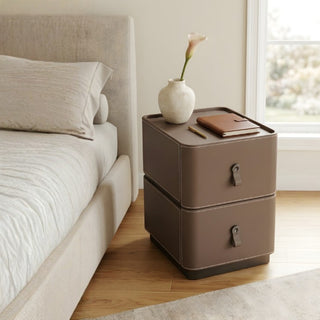The Milan Slim Leather Nightstand | 2-Drawer with Leather Handles (B)
