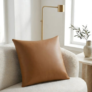 Luxe Saddle Wrinkleless Leather Throw Pillow | Ultra‑Plump Fill | Buttery Soft Feel | Easy‑Clean Cushion | Square (B)