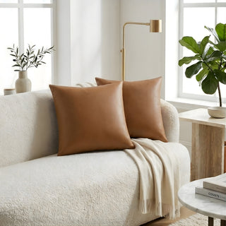 Luxe Saddle Wrinkleless Leather Throw Pillow | Ultra‑Plump Fill | Buttery Soft Feel | Easy‑Clean Cushion | Square (DG)