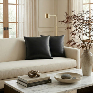 Luxe Saddle Wrinkleless Leather Throw Pillow | Ultra‑Plump Fill | Buttery Soft Feel | Easy‑Clean Cushion | Square (B)