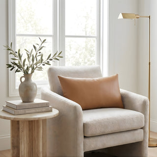 Luxe Saddle Wrinkleless Leather Throw Pillow | Ultra‑Plump Fill | Buttery Soft Feel | Easy‑Clean Cushion | Lumbar (I)