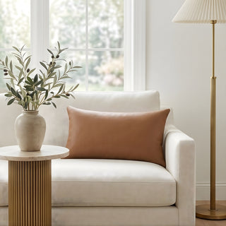 Luxe Saddle Wrinkleless Leather Throw Pillow | Ultra‑Plump Fill | Buttery Soft Feel | Easy‑Clean Cushion | Lumbar (I)