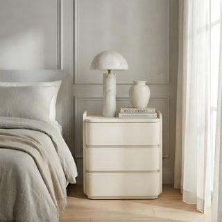 The Capri Leather 3-Drawer Nightstand | Rounded Corners &amp; Raised Rim Top | Luxury Bedside Table (I)