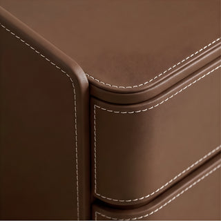 The Capri Leather 3-Drawer Nightstand | Rounded Corners &amp; Raised Rim Top | Luxury Bedside Table (I)