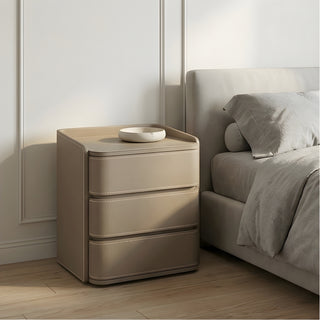 The Capri Leather 3-Drawer Nightstand | Rounded Corners &amp; Raised Rim Top | Luxury Bedside Table (T)