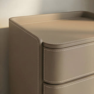 The Capri Leather 3-Drawer Nightstand | Rounded Corners &amp; Raised Rim Top | Luxury Bedside Table (B)
