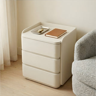 The Capri Leather 3-Drawer Nightstand | Rounded Corners &amp; Raised Rim Top | Luxury Bedside Table (I)
