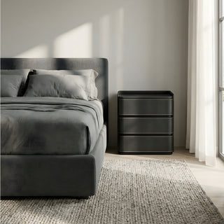 The Capri Leather 3-Drawer Nightstand | Rounded Corners &amp; Raised Rim Top | Luxury Bedside Table (B)