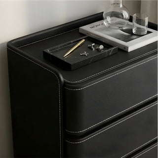 The Capri Leather 3-Drawer Nightstand | Rounded Corners &amp; Raised Rim Top | Luxury Bedside Table (I)