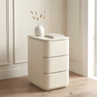 The Capri Slim Leather Nightstand with 3 Drawers | Rounded Corners | Refined Bedside End Table for Luxury Bedrooms (I)