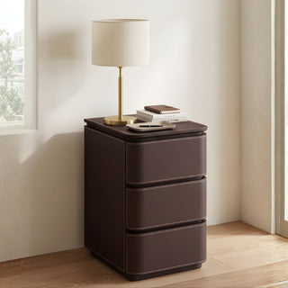 The Capri Slim Leather Nightstand with 3 Drawers | Rounded Corners | Refined Bedside End Table for Luxury Bedrooms (M)