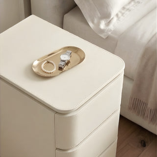 The Capri Slim Leather Nightstand with 3 Drawers | Rounded Corners | Refined Bedside End Table for Luxury Bedrooms (I)
