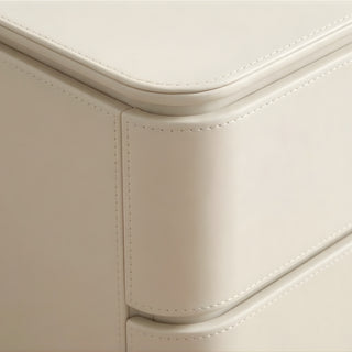 The Capri Slim Leather Nightstand with 3 Drawers | Rounded Corners | Refined Bedside End Table for Luxury Bedrooms (I)