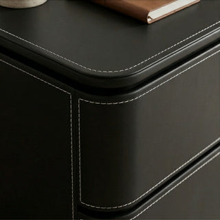 The Capri Slim Leather Nightstand with 3 Drawers | Rounded Corners | Refined Bedside End Table for Luxury Bedrooms (I)