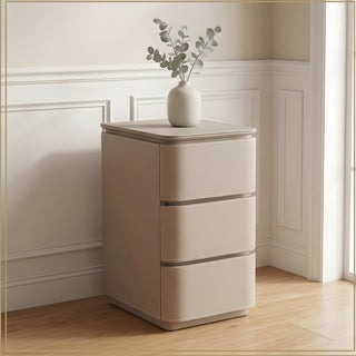 The Capri Slim Leather Nightstand with 3 Drawers | Rounded Corners | Refined Bedside End Table for Luxury Bedrooms (T)