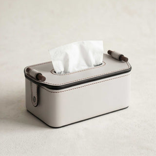 Elegant Rosewood Handle Leather Tissue Box Case | Secure Snap | Luxury Tissue Holder for Coffee Table, Bedroom and Office