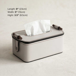 Elegant Rosewood Handle Leather Tissue Box Case | Secure Snap | Luxury Tissue Holder for Coffee Table, Bedroom and Office
