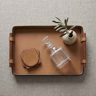 Elegant Rosewood Handle Leather Tray | Luxury Catchall, Entryway Valet & Nightstand Organizer for Home & Office