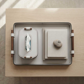 Elegant Rosewood Handle Leather Tray | Luxury Catchall, Entryway Valet & Nightstand Organizer for Home & Office