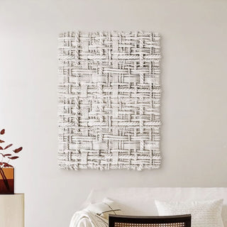 3D Modern Woven Texture White Wall Art | Dimensional White Wall Decor | Contemporary