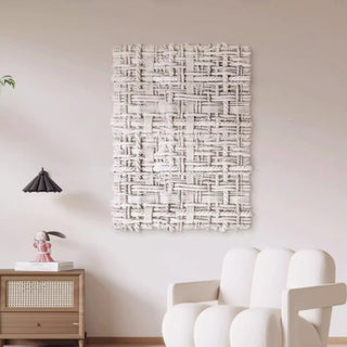 3D Modern Woven Texture White Wall Art | Dimensional White Wall Decor | Contemporary