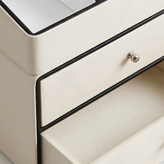 Ivory Leather Organizer with Black Trim | Multi‑Drawer Storage | for Luxury Makeup, Skincare, Perfume & Accessories