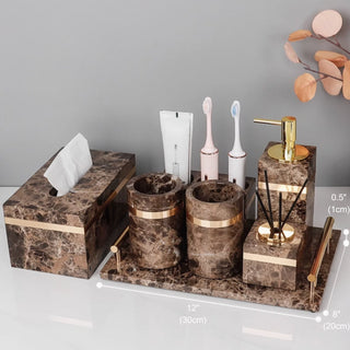 Luxury Premium Natural Brown Marble Bathroom Vanity Set Organizer | Spa Style Accessories